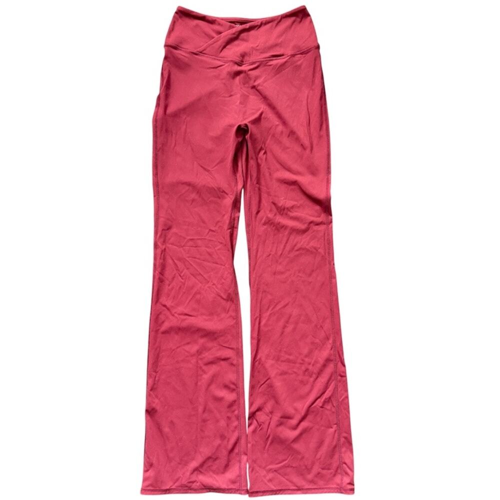 Princess Polly Berry Red Crossover V Waist Flare Ruched Scrunch Butt Pants Sz 6